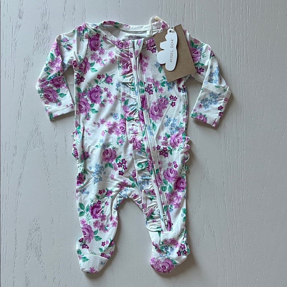 Angel Dear Ruffle Front Footie Cute Little Roses Newborn 3-6 6-9 9-12 months